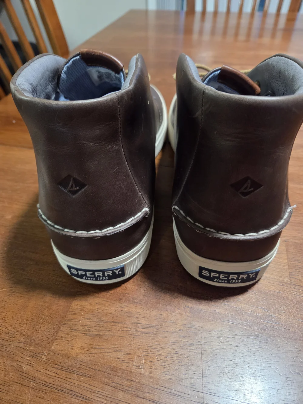 Sperry Dark Brown Leather Boots with White Sole Size 11